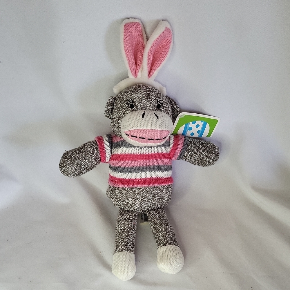 EASTER Bunny Sock Monkey Dandee Plush with Pink Ears NWT 13"